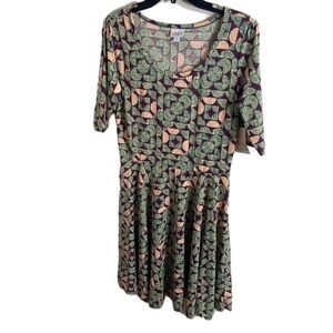 Lularoe Dress Green Pink Abstract Dress NEW XL Short Sleeve Midi